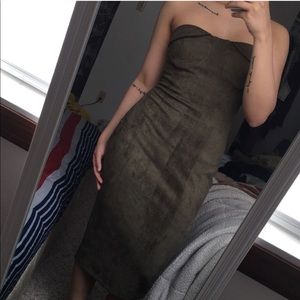 suede olive green strapless dresss